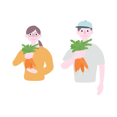 人参を持つ人たちイラスト素材