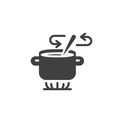 Stirring with spoon vector icon. filled flat sign for mobile concept and web design. Soup preparation on gas stove glyph icon. Symbol, logo illustration. Vector graphics