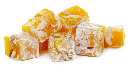 Yellow Turkish Delight sweets isolated on white