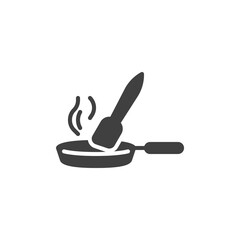 Pancakes cooking vector icon. filled flat sign for mobile concept and web design. Frying pan and spatula glyph icon. Symbol, logo illustration. Vector graphics