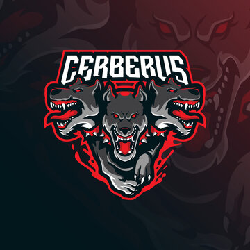 cerberus mascot logo design vector with modern illustration concept style for badge, emblem and t shirt printing. angry cerberus illustration for sport team.