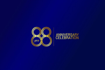 88 year anniversary celebration Gold Line. logotype isolated on Blue background for celebration, invitation card, and greeting card-Vector