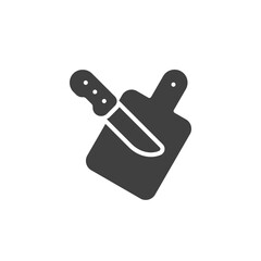 Cutting board and kitchen knife vector icon. filled flat sign for mobile concept and web design. Knife and chopping board glyph icon. Symbol, logo illustration. Vector graphics