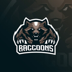raccoon mascot logo design vector with modern illustration concept style for badge, emblem and t shirt printing. angry raccoon illustration for sport and esport team.