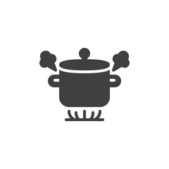 Boiling pot on gas stove vector icon. filled flat sign for mobile concept and web design. Boiling saucepan glyph icon. Symbol, logo illustration. Vector graphics
