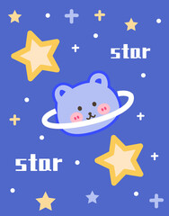 Hand drawn cartoon stars planet cute small fresh tapestry