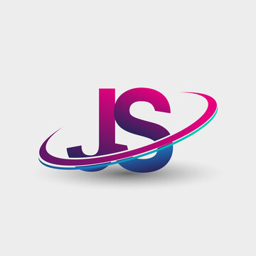 JS Initial logo company name colored blue and magenta swoosh design, isolated on white background. vector logo for business and company identity.