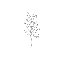 Continuous Line Drawing of Leaves Black Sketch Isolated on White Background. Simple Leaf One Line Illustration. Minimalist Botanical Drawing. Vector EPS 10.