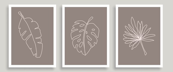 Vector Prints Set of Hand Drawn Line Art Tropical Leaves. Minimalist Trendy Contemporary Design Perfect for Wall Art, Prints, Social Media, Posters, Invitations, Branding Design.