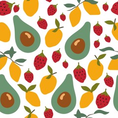 Fototapeta na wymiar Tropical Fruits Seamless Pattern. Fruit Modern Style on White Background for Design. Floral Modern Abstract Print. Vector EPS 10