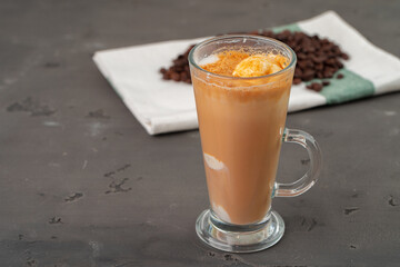 Affogato coffee with ice cream served in glass