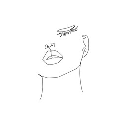 Woman Abstract Face One Line Drawing. Female Portrait Minimalist Style. Modern Minimal Print. Trendy Illustration for Cosmetics. Continuous Line Art. Fashion Minimal Print. Beauty Logo. Vector