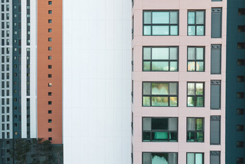 The modern residential apartment complex close-up, front view