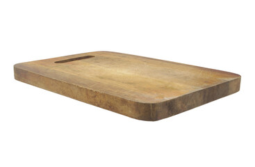Old wooden cutting board isolated on white background