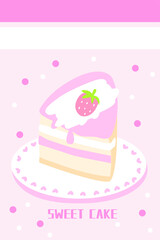 Hand drawn cartoon sweet strawberry cake pink strip rug
