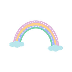 Color rainbow with a pattern on clouds in the style of hugge, vector, isolated, children's illustration, design, clipart, decoration