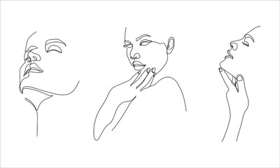 illustration of expressive and elegant woman's faces in one line art style. continuous drawing in vector best used for skincare and beauty product icon package, art prints, posters, etc.