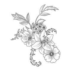 vector drawing vintage composition with flowers