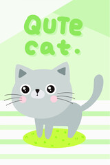 Hand drawn cartoon cute little blue cat bedroom strip carpet