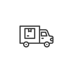 Delivery truck line icon. linear style sign for mobile concept and web design. Parcel shipping truck outline vector icon. Symbol, logo illustration. Vector graphics