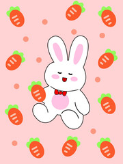 Hand drawn cartoon cute rabbit holding radish decoration painting hanging picture
