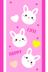 Obraz na płótnie Canvas Hand drawn cartoon cute rabbit pink love strip carpet