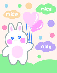 Obraz na płótnie Canvas Hand drawn cartoon cute holding balloon rabbit small fresh children's room tapestry