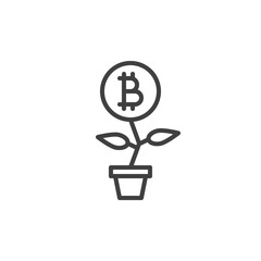 Bitcoin investment line icon. linear style sign for mobile concept and web design. Bitcoin plant growth outline vector icon. Symbol, logo illustration. Vector graphics