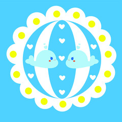 Hand drawn cartoon cute whale round carpet