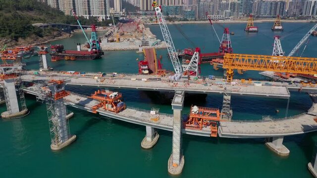 Cross harbor bridge under construction