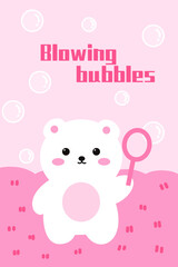 Hand drawn cartoon cute bubble blowing bear strip carpet