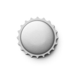 Empty silver metal soda or beer cap isolated on white.
