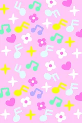 Fototapete Einhörner Handbemalte Cartoon Blume Musiknote rosa kreativer Streifenteppich
