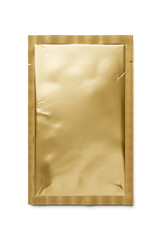 Golden foil sachet isolated on white background. 3D rendering.