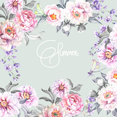 flowers and butterflies.watercolor card