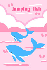 Hand drawn cartoon pink small fresh whale door curtain hanging curtain