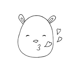 Air kiss. Animal. Bear. Hamster. Gopher. Romance. Valentine's Day. Black and white outline. Vector hand-drawn doodle illustration. Coloring.