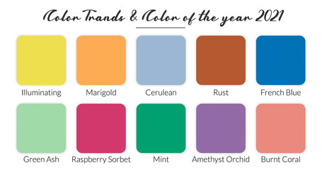 Fashion Color trend 2021. An example of a color palette. Forecast of the future color trend. Vector illustration
