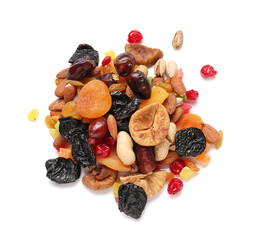 Different dried fruits on white background