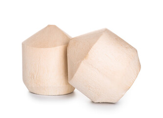 Fresh coconuts on white background