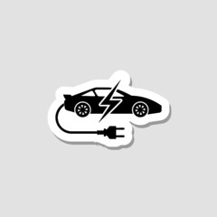Electric car sticker icon isolated on white background