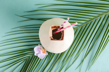 Fresh coconut on color background