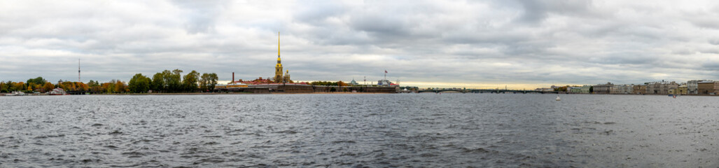 Building on Neva river in St. Petersburg, Russia