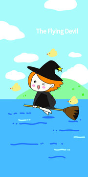 Halloween witch decoration painting vector design