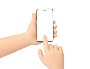 Cartoon hands with smartphone isolated on white