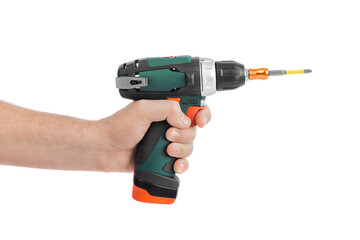 Electric drill or screwdriver in hand