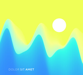 Landscape with mountains and sun. Sunrise. Mountainous terrain. Abstract background. Vector illustration.