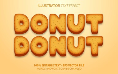Donuts, 3d brown food cartoon style editable text effect Premium Vector