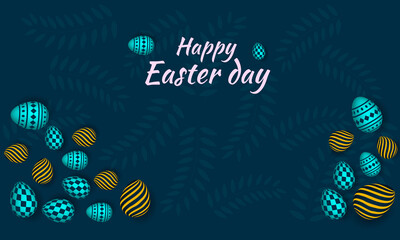 Easter day background design with egg and leaf pattern 