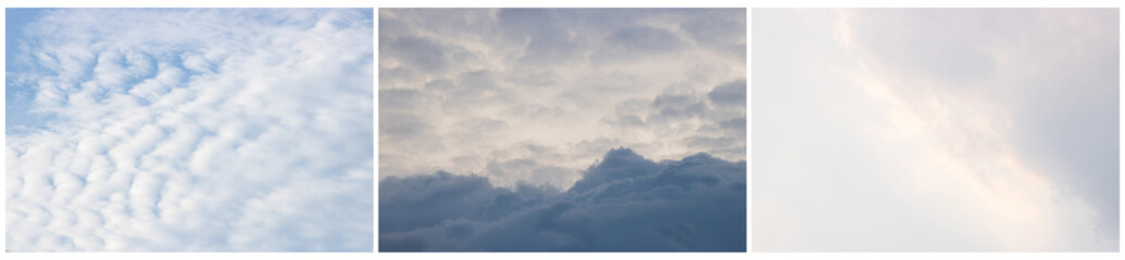 Fototapeta na wymiar Three beautiful sky and cloud backgrounds for a use montage.